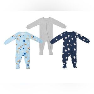 Newborn Boys 3 Pack Footie Sleep & Play Pajamas 100% Organic Cotton Sleeper